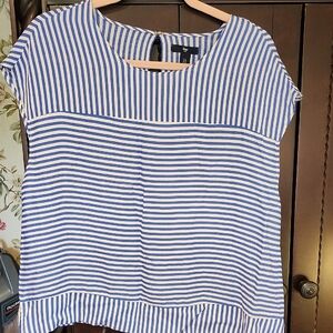 GAP Blue and White Striped Short-Sleeve Blouse